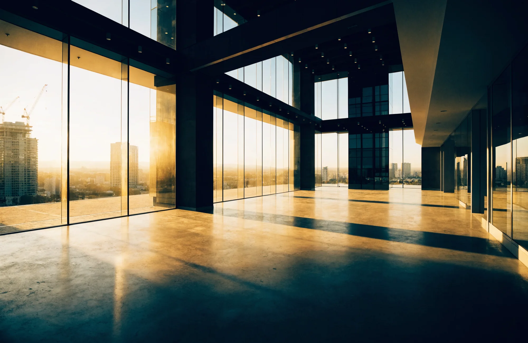 An empty premium retail unit in golden afternoon light