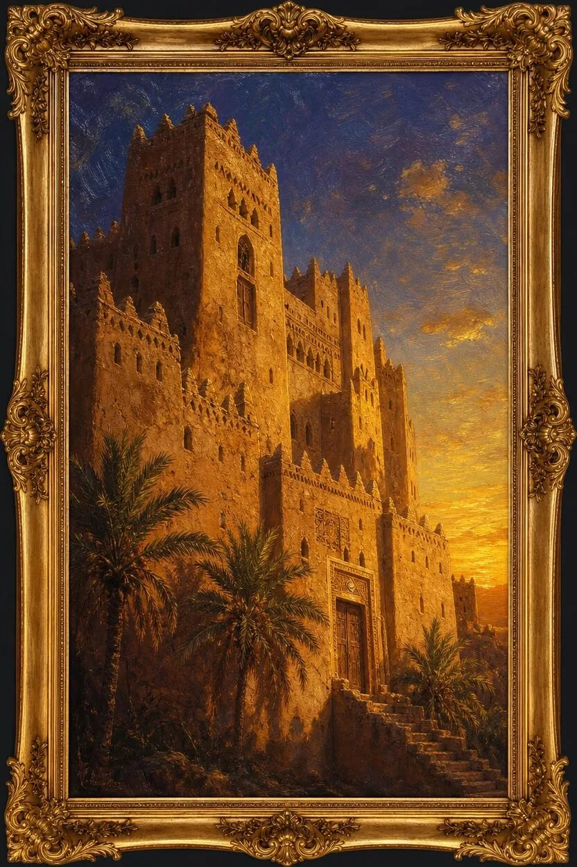 Saudi Arabia, Najdi palace at sunset